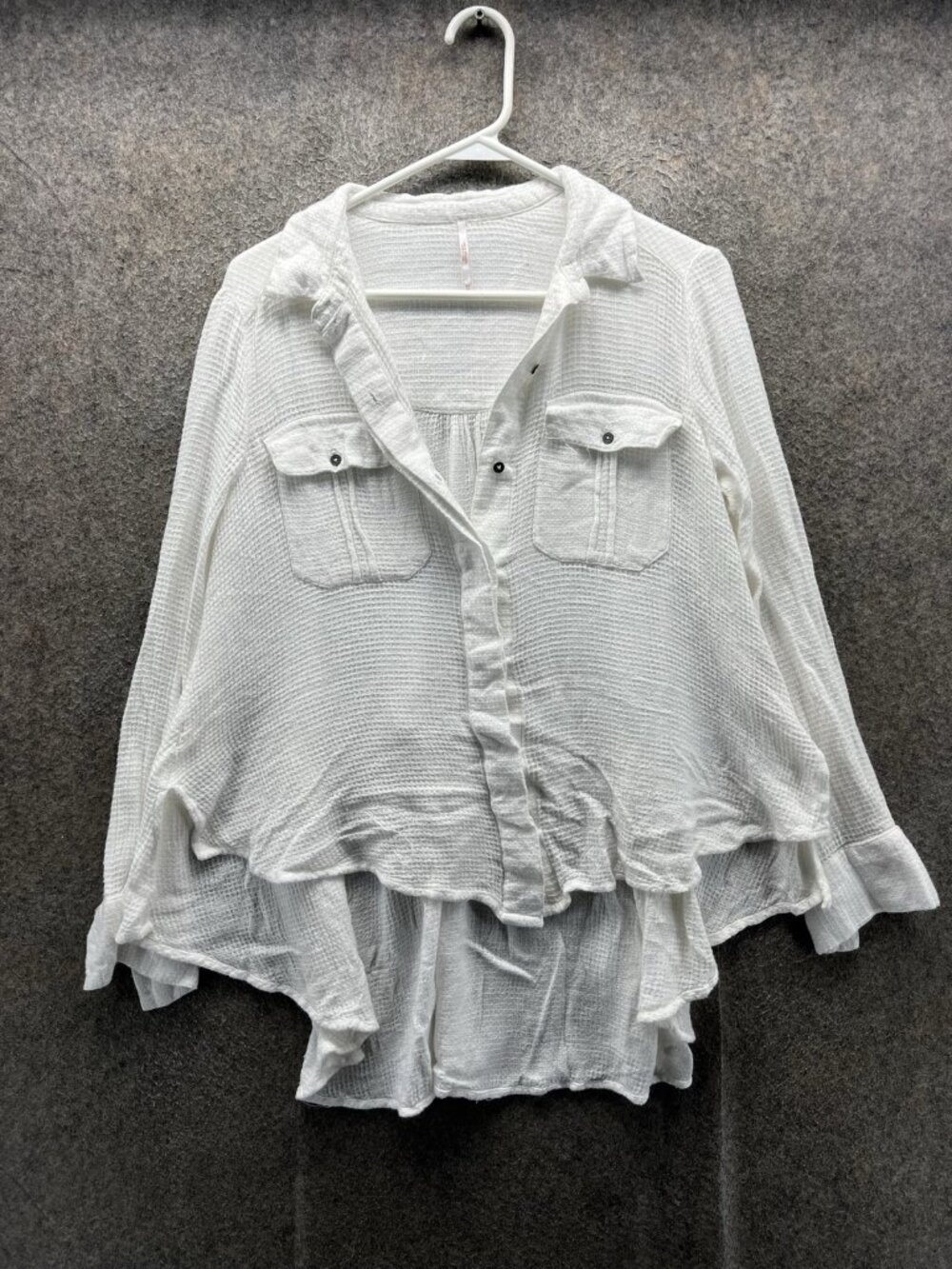 Free People Shirt Women XS White Collared Long Sleeve Button Up Tunic Thermal